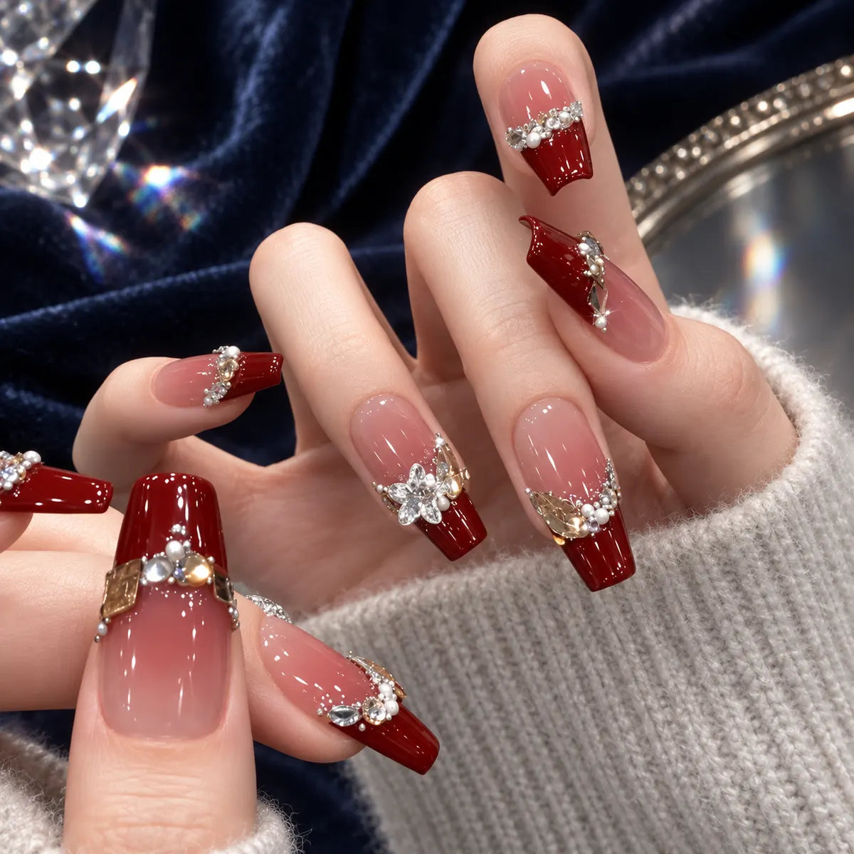 Nailoriah Berry Red Glitter Press-On Nails