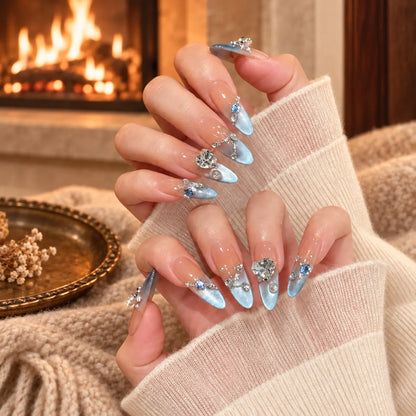 Nailoriah Glam Crystal Blue Press-On Nails