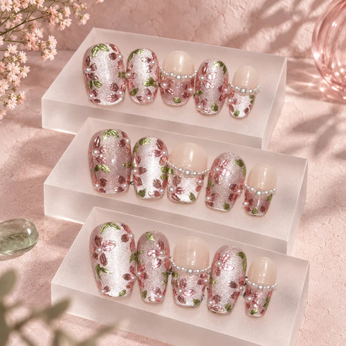 Nailoriah Floral French Pearl Press-On Nails