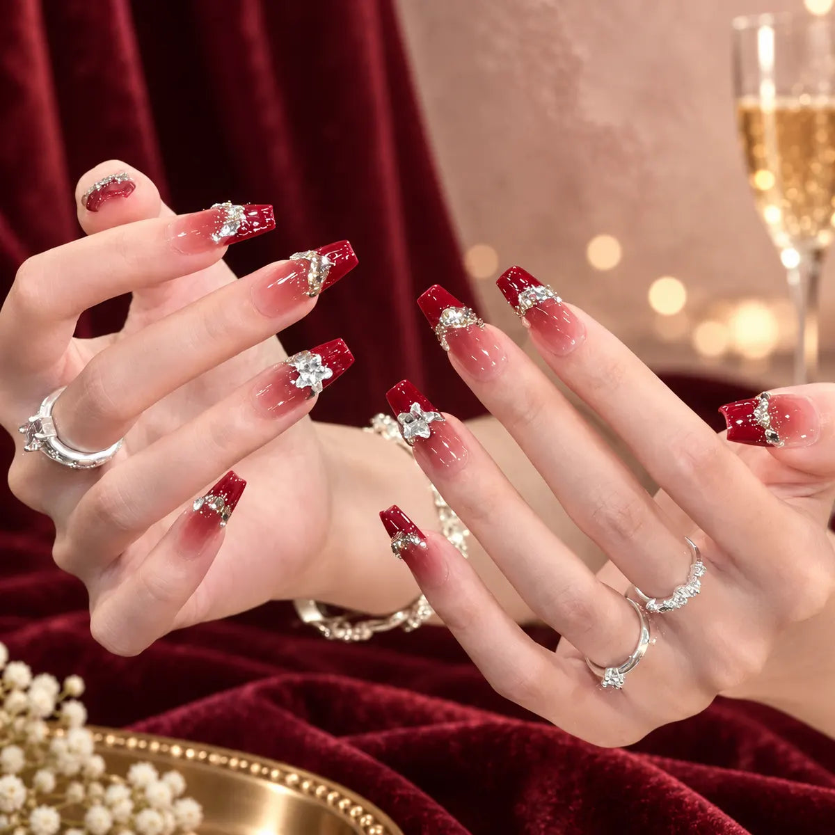 Nailoriah Berry Red Glitter Press-On Nails