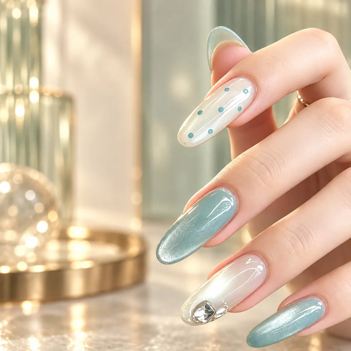 Nailoriah Mint Cat Eye Press-On Nails