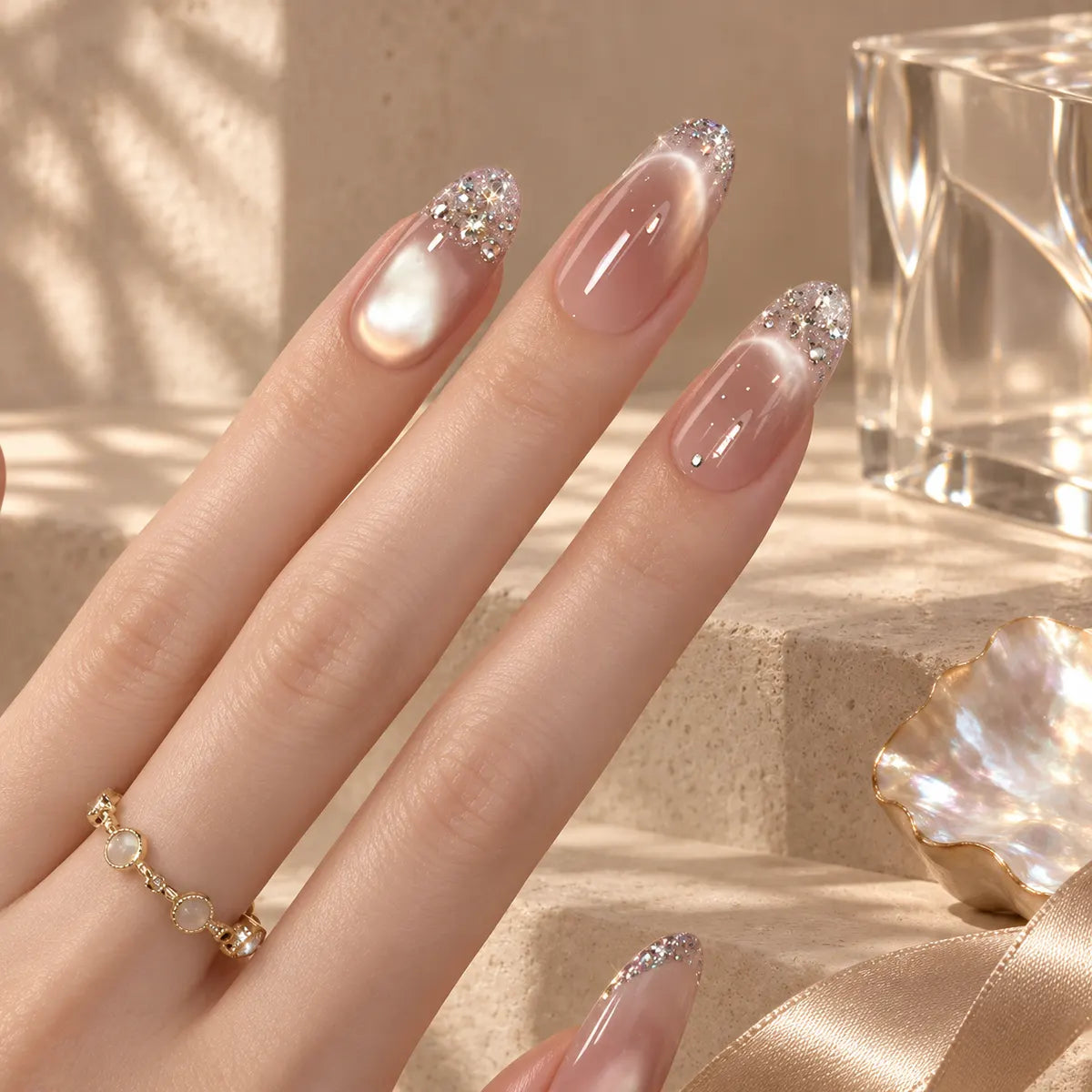 Nailoriah Handmade Nude Cat Eye Nails