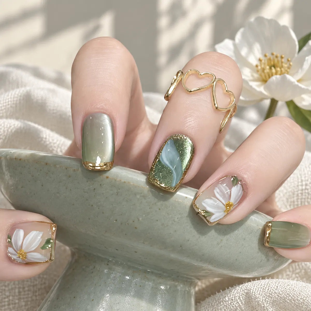 Nailoriah Camellia Jade Green Press-On Nails