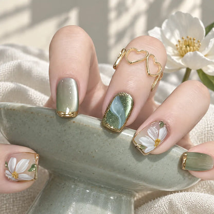 Nailoriah Camellia Jade Green Press-On Nails