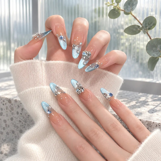 Nailoriah Glam Crystal Blue Press-On Nails