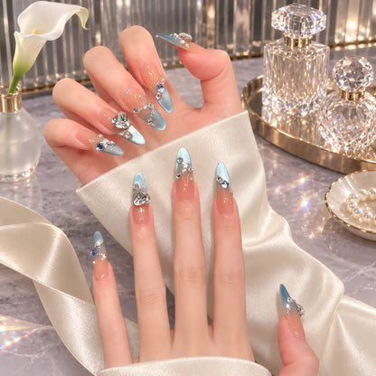 Nailoriah Glam Crystal Blue Press-On Nails