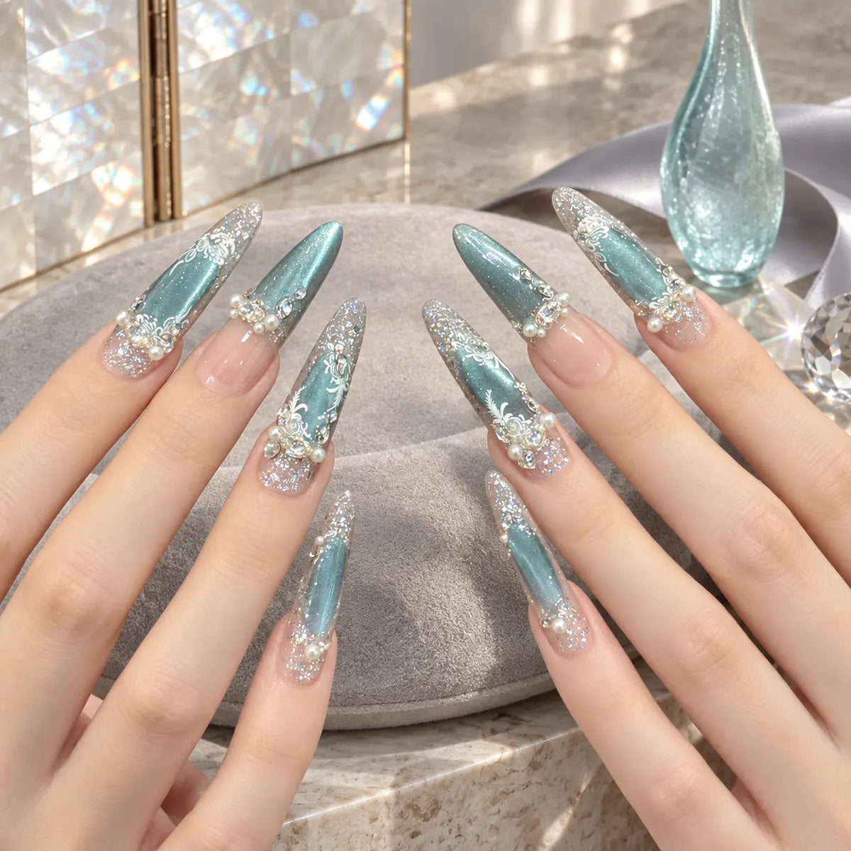 Nailoriah Icy Blue Pearl Press-On Nails