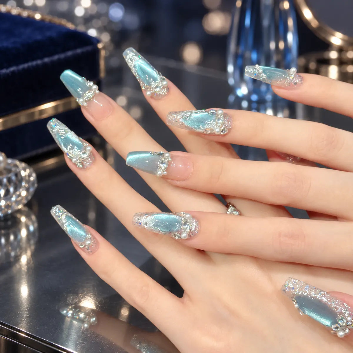 Nailoriah Icy Blue Pearl Press-On Nails