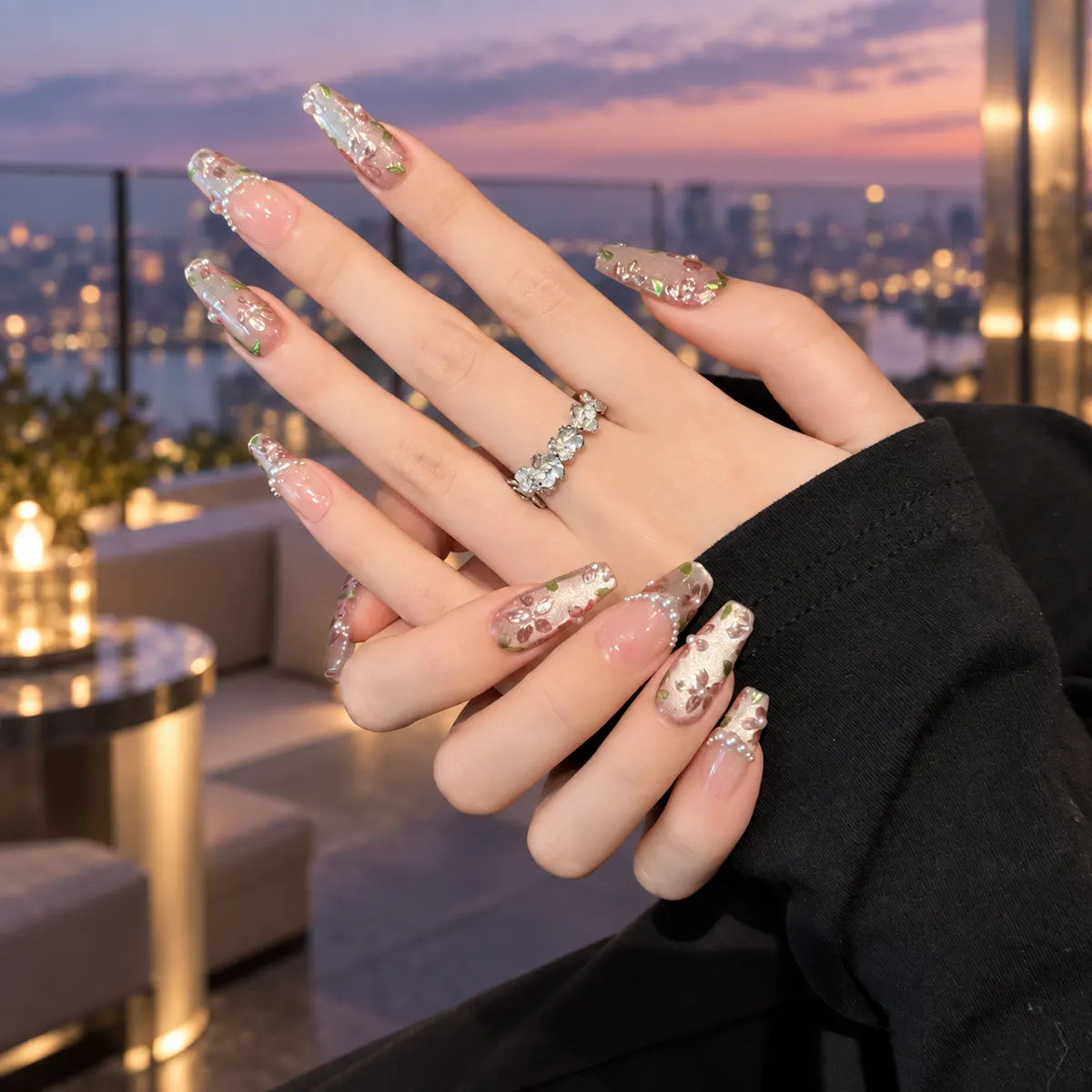 Nailoriah Floral French Pearl Press-On Nails